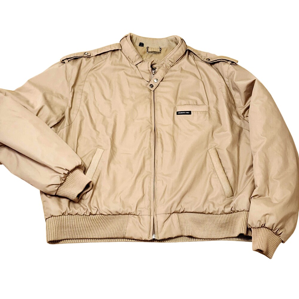 Vintage Members Only Jacket Mens 46 Beige Bomber Quilted Lined Retro 80s